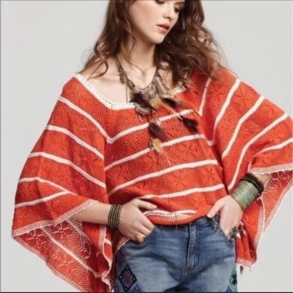 Free People Brick Red and cream Knit oversize  Sweater